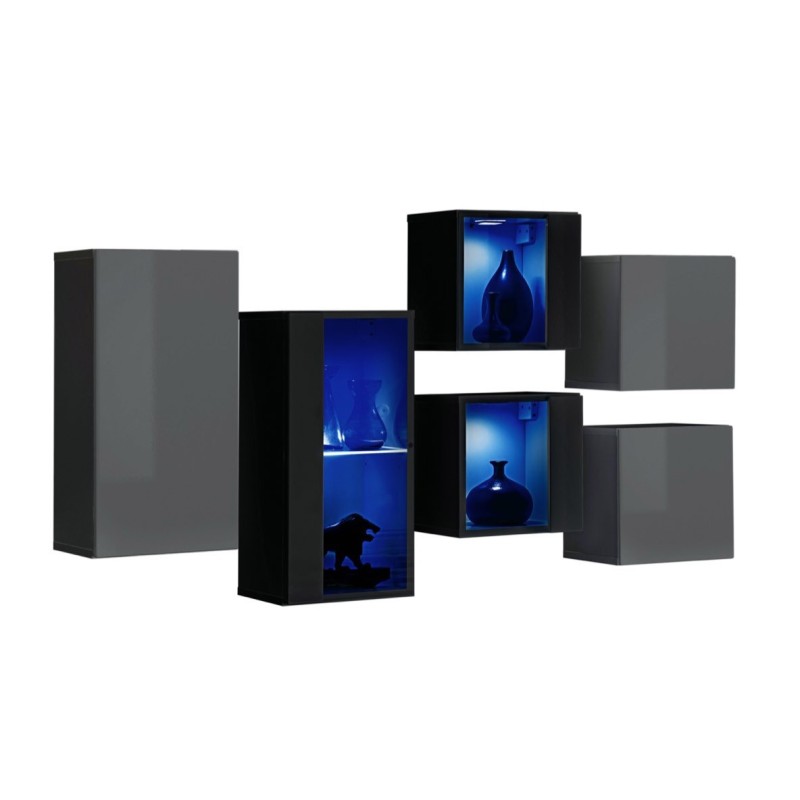 Ensemble meubles de salon SWITCH SBIV design. Coloris gris et noir.