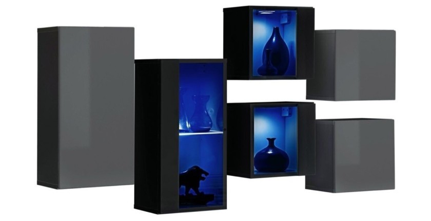 Ensemble meubles de salon SWITCH SBIV design. Coloris gris et noir.