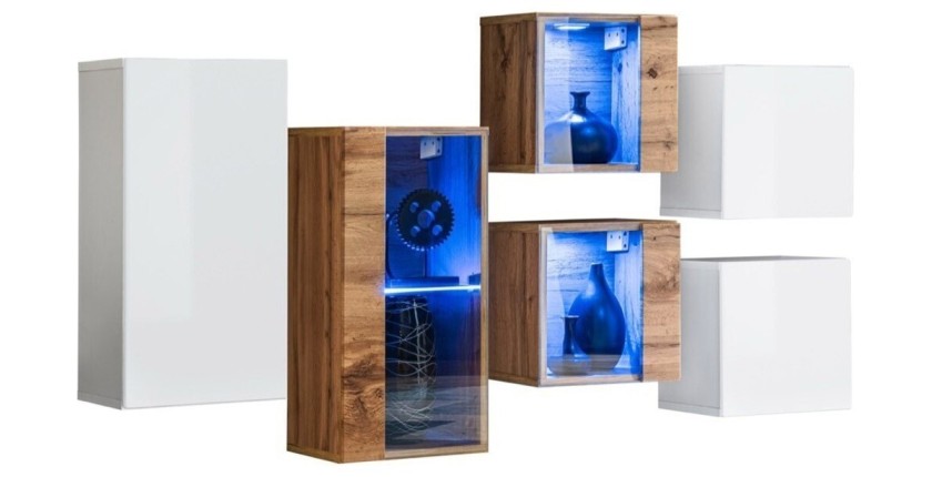 Ensemble meubles de salon SWITCH SBIV design. Coloris chêne et blanc.