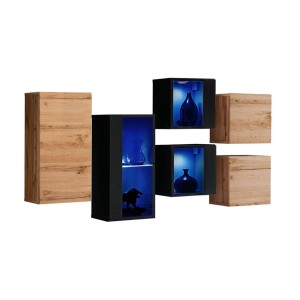 Ensemble meubles de salon SWITCH SBIV design. Coloris chêne et noir.