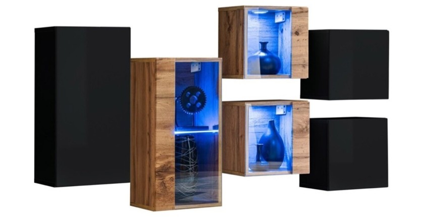 Ensemble meubles de salon SWITCH SBIV design. Coloris noir et chêne.