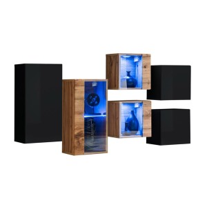 Ensemble meubles de salon SWITCH SBIV design. Coloris noir et chêne.