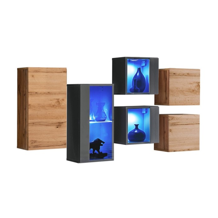 Ensemble meubles de salon SWITCH SBIV design. Coloris chêne et gris.