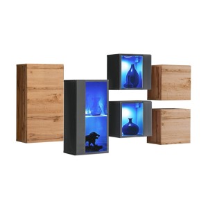 Ensemble meubles de salon SWITCH SBIV design. Coloris chêne et gris.