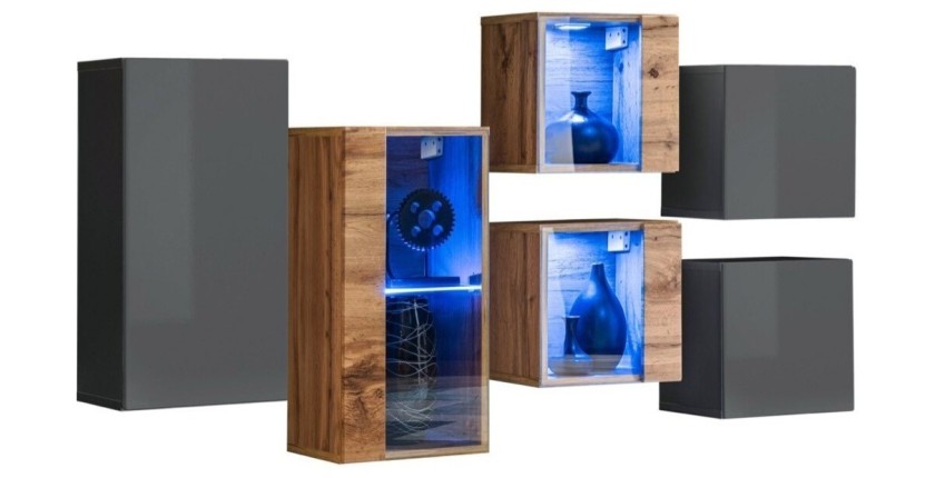 Ensemble meubles de salon SWITCH SBIV design. Coloris gris et chêne.