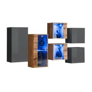 Ensemble meubles de salon SWITCH SBIV design. Coloris gris et chêne.