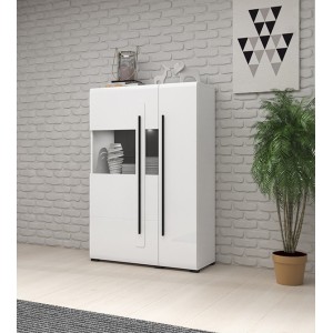 Vitrine design XL collection BREDA. LED incluses. Coloris blanc mat et blanc brillant.