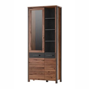 Vitrine collection WINDSOR. Coloris chêne foncé et gris anthracite.