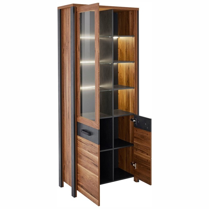 Vitrine collection WINDSOR. Coloris chêne foncé et gris anthracite.