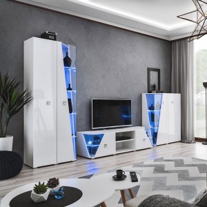 Vitrine basse 2 portes collection SPIKE couleur blanche. Meuble design