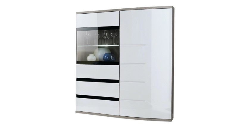 Vitrine 2 portes collection NOUK couleur blanche et chêne.