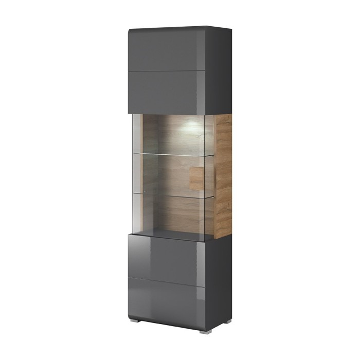 Vitrine collection  OHIO. Couleur gris anthracite et chêne. LED incluses