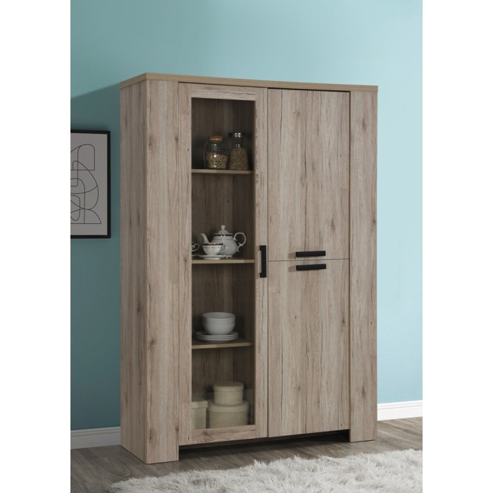 Vitrine trois portes style rustique collection VERMONT coloris chêne.