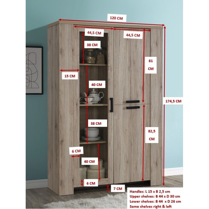 Vitrine trois portes style rustique collection VERMONT coloris chêne.