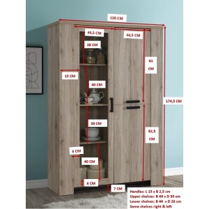 Vitrine trois portes style rustique collection VERMONT coloris chêne.