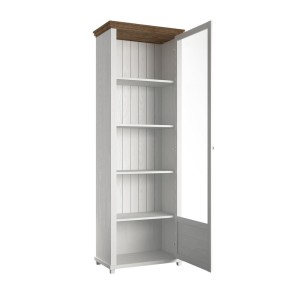 Vitrine 1 porte avec LED intégrées collection ASSIA. Couleur frêne blanc et chêne. Ouverture droite