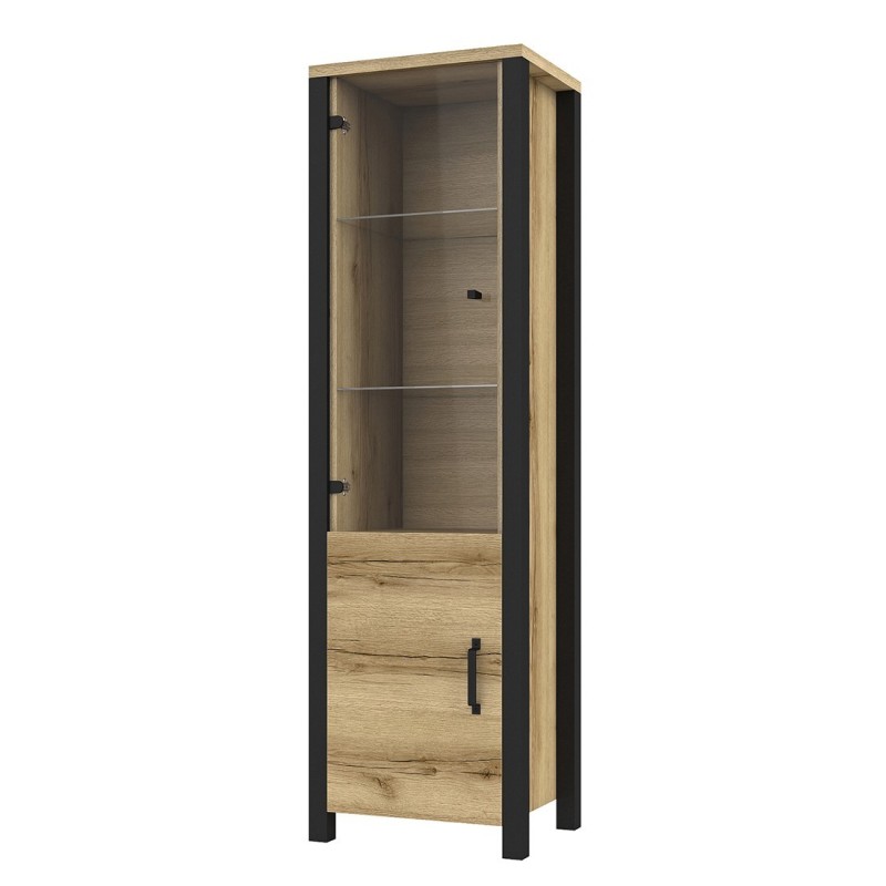 Vitrine haute design, 2 portes collection DARWIN. Couleur chêne clair et noir.