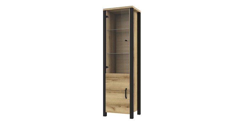 Vitrine haute design, 2 portes collection DARWIN. Couleur chêne clair et noir.