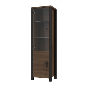 Vitrine haute design, 2 portes collection DARWIN. Couleur chêne foncé et noir.