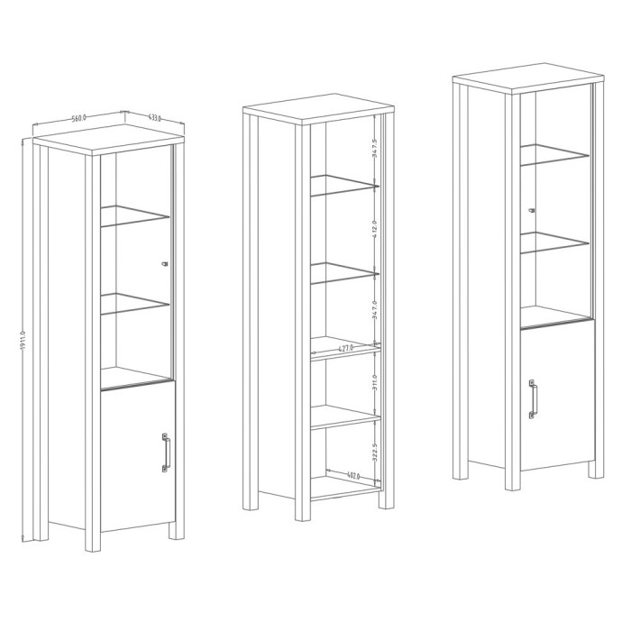 Vitrine haute design, 2 portes collection DARWIN. Couleur chêne foncé et noir.