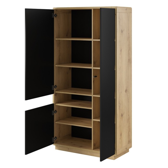 Armoire design avec niche éclairée collection VILLA. Couleur chêne et noir.