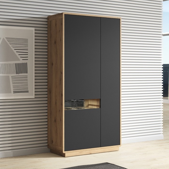 Armoire design avec niche éclairée collection VILLA. Couleur chêne et noir.