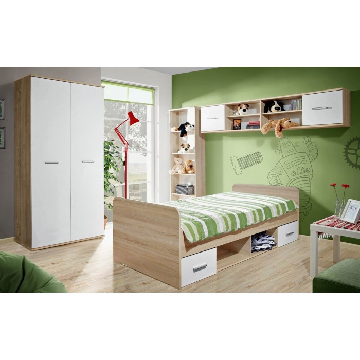 Chambre complète enfant, ado - DENVER - Armoire, Lit, bibliothèque et étagère