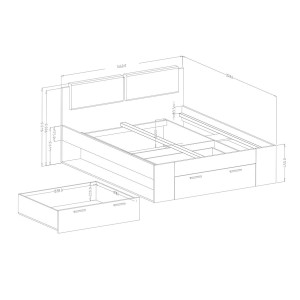 Chambre à coucher FLOYD : Armoire 200cm, Lit 160x200, commode, chevets. Coloris blanc effet bois.
