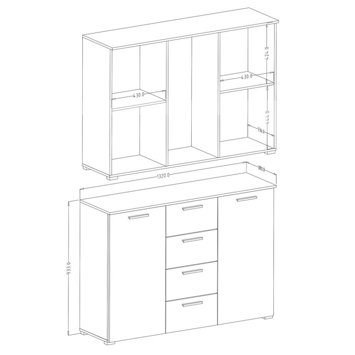 Chambre à coucher FLOYD : Armoire 220cm, Lit 160x200, commode, chevets. Coloris blanc effet bois.