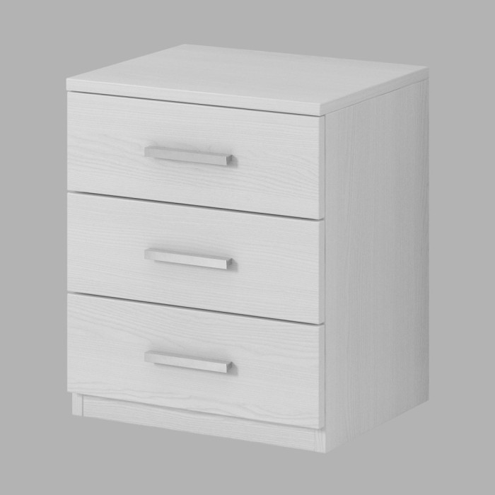 Chambre à coucher FLOYD : Armoire 220cm, Lit 160x200, commode, chevets. Coloris blanc effet bois.