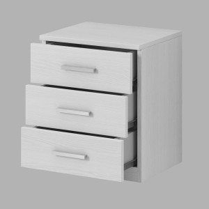 Chambre à coucher FLOYD : Armoire 200cm, Lit 180x200, commode, chevets. Coloris blanc effet bois.