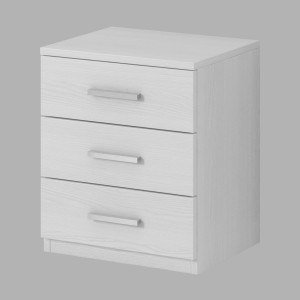 Chambre à coucher FLOYD : Armoire 220cm, Lit 180x200, commode, chevets. Coloris blanc effet bois.