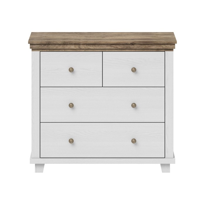 Chambre à coucher ASSIA : Armoire 150cm, Lit 180x200, commode, chevets. Coloris blanc et  chêne.