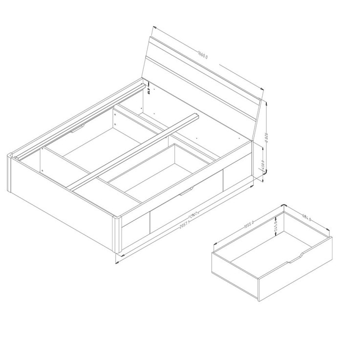 Chambre à coucher EOS : Armoire 220cm, Lit 160x200, commode, chevets. Couleur blanc mat