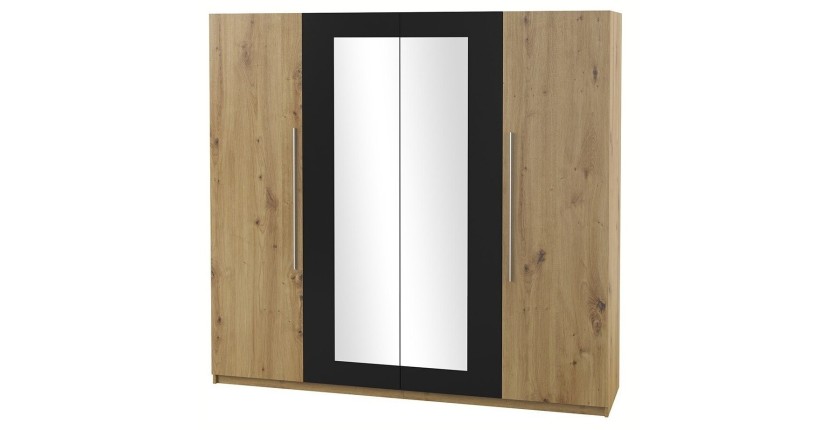Armoire 4 portes avec miroirs couleur chêne et noir - IRINA
