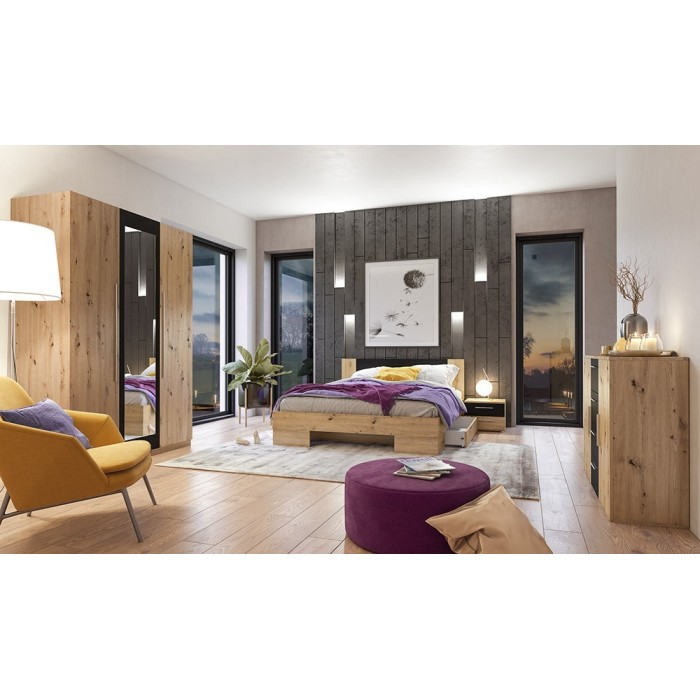 Armoire 4 portes avec miroirs couleur chêne et noir - IRINA