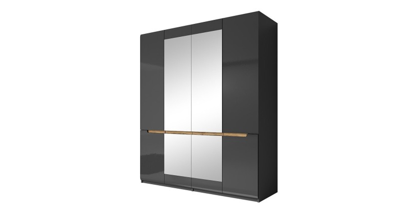Armoire design 4 portes et 2 miroirs couleur grise finitions glossy - LUCIA