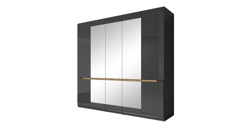 Armoire design 5 portes et 3 miroirs couleur grise finitions glossy - LUCIA