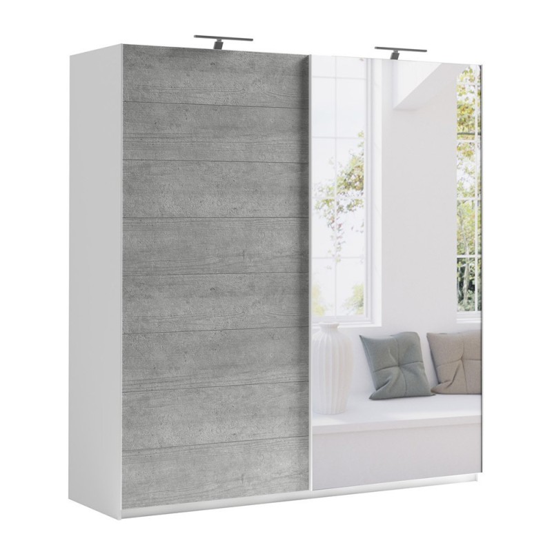 Armoire design 180 cm avec 2 portes coulissantes collection BLISS. Couleur gris béton