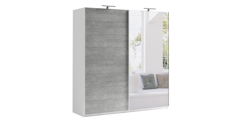 Armoire design 180 cm avec 2 portes coulissantes collection BLISS. Couleur gris béton