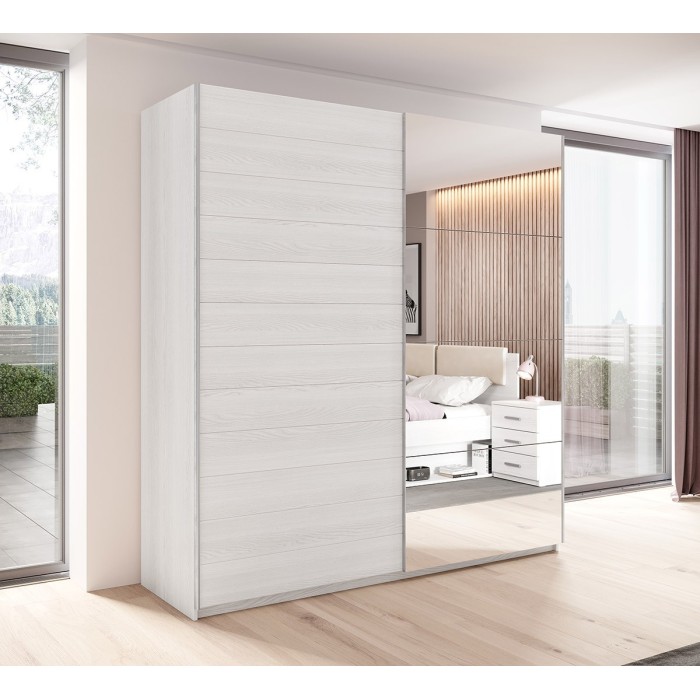 Armoire 2 portes coulissantes 220cm Coloris blanc avec miroir. Collection FLOYD