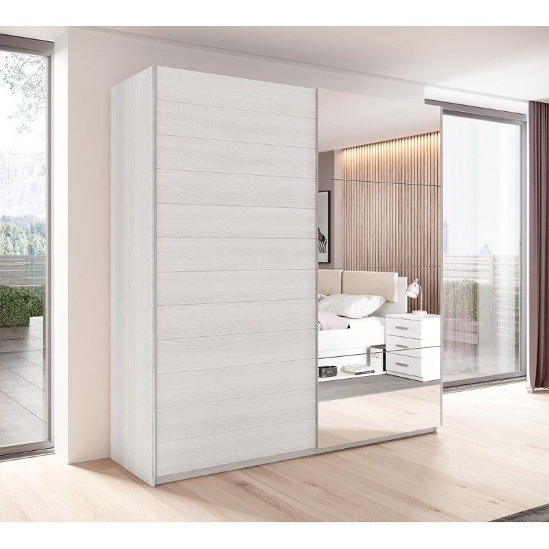 Armoire 2 portes coulissantes 220cm Coloris blanc avec miroir. Collection FLOYD