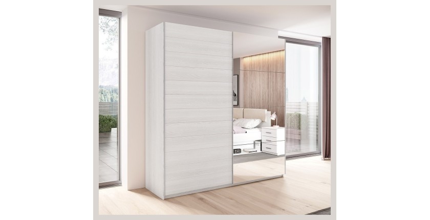Armoire 2 portes coulissantes 220cm Coloris blanc avec miroir. Collection FLOYD