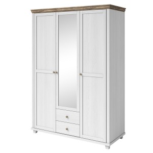 Armoire 150x220 avec 3 portes et 2 tiroirs. Coloris blanc et chêne. Collection ASSIA