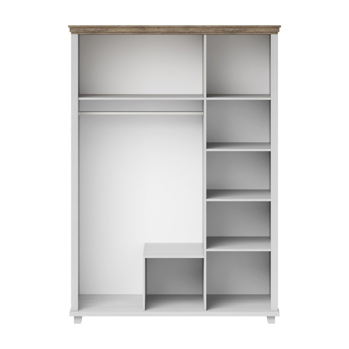 Armoire 150x220 avec 3 portes et 2 tiroirs. Coloris blanc et chêne. Collection ASSIA