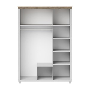 Armoire 150x220 avec 3 portes et 2 tiroirs. Coloris blanc et chêne. Collection ASSIA