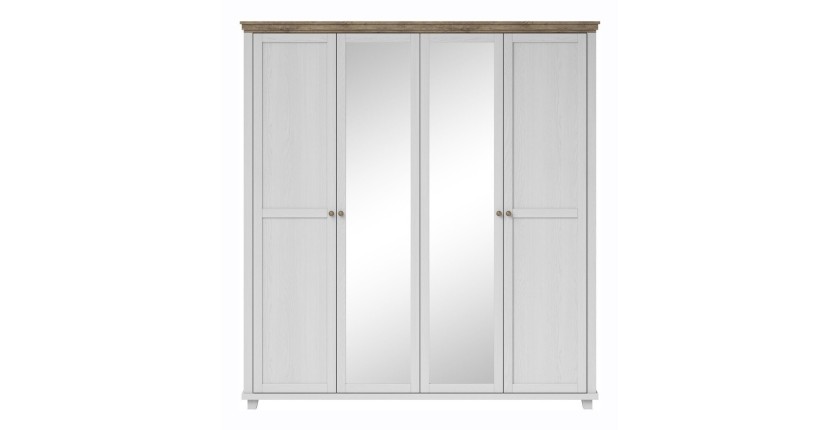 Armoire 200x220 avec 4 portes. Coloris blanc et chêne. Collection ASSIA