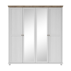 Armoire 200x220 avec 4 portes. Coloris blanc et chêne. Collection ASSIA
