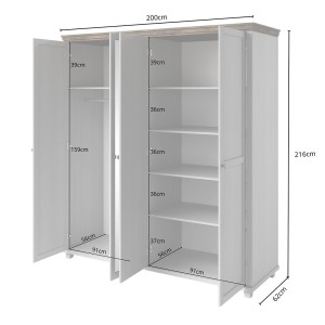 Armoire 200x220 avec 4 portes. Coloris blanc et chêne. Collection ASSIA