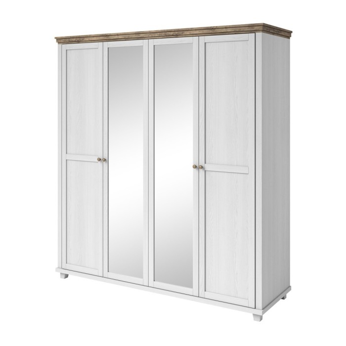 Armoire 200x220 avec 4 portes. Coloris blanc et chêne. Collection ASSIA
